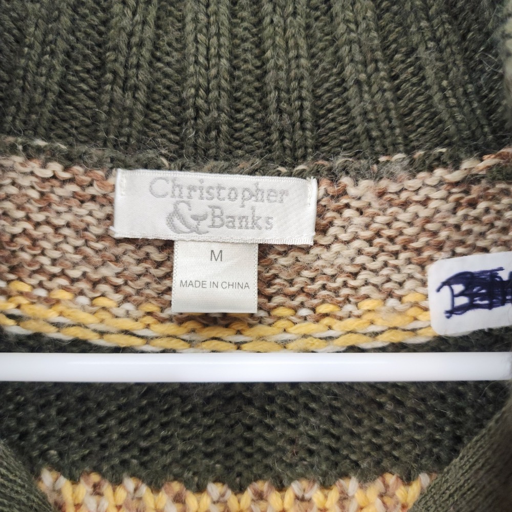 Christopher & Banks Green Striped Wool Blend Full Cardigan Sweater Grandmacore - Picture 6 of 6